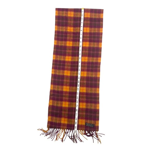 Amicale Merino Wool Plaid Scarf yellow Orange & Fuchia Purple Tartan Fringed - Picture 5 of 6
